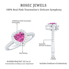 Heart Shape Pink Tourmaline Engagement Ring with Diamond Halo
