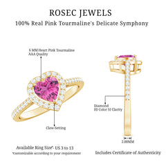 Heart Shape Pink Tourmaline Engagement Ring with Diamond Halo