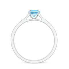 Certified Real Aquamarine Solitaire Ring with Diamond Side Stones