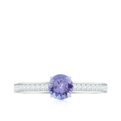 Natural Tanzanite Solitaire Engagement Ring with Diamond