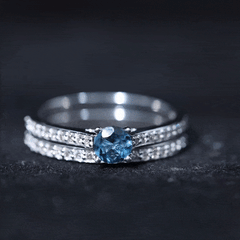 5mm London Blue Topaz Classic Engagement Ring with Diamond Wedding band