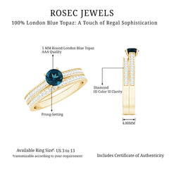 5mm London Blue Topaz Classic Engagement Ring with Diamond Wedding band