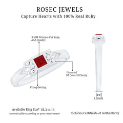 Art Deco Princess Cut Ruby Promise Ring with Diamond