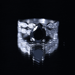 Lab Grown Black Diamond Teardrop Engagement Ring with Moissanite Wedding Band