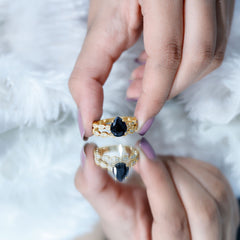Lab Grown Black Diamond Teardrop Engagement Ring with Moissanite Wedding Band