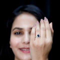 Minimal Created Black Diamond Engagement Ring with Diamond Accent