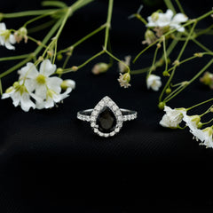 Minimal Created Black Diamond Engagement Ring with Diamond Accent