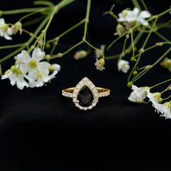 Minimal Created Black Diamond Engagement Ring with Diamond Accent