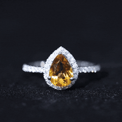 Natural 6X8mm Pear Shape Citrine Engagement Ring with Diamond Halo
