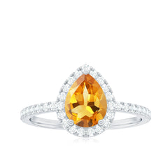 Natural 6X8mm Pear Shape Citrine Engagement Ring with Diamond Halo