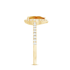 Natural 6X8mm Pear Shape Citrine Engagement Ring with Diamond Halo