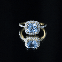 2 Carat Cushion Cut Sky Blue Topaz and Diamond Engagement Ring