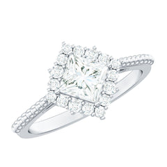 5 mm Princess Cut Moissanite Vintage Inspired Ring