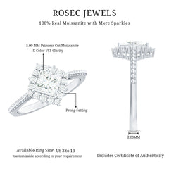 5 mm Princess Cut Moissanite Vintage Inspired Ring