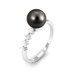Designer Tahitian Pearl Solitaire Engagement Ring with Diamond