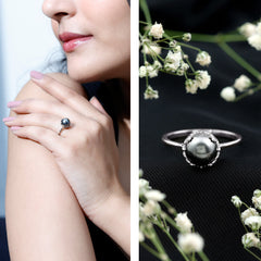 Handpicked Genuine Black Tahitian Pearl Engagement Ring