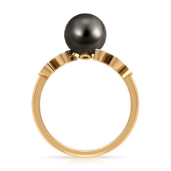 Tahitian Black Pearl and Diamond Leaf Minimal Engagement Ring