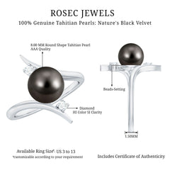 Tahitian Black Pearl Bypass Engagement Ring with Diamond