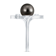 Tahitian Black Pearl Bypass Engagement Ring with Diamond