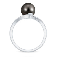 Tahitian Black Pearl Bypass Engagement Ring with Diamond