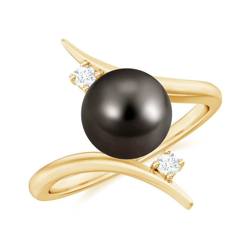 Tahitian Black Pearl Bypass Engagement Ring with Diamond