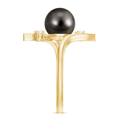 Tahitian Black Pearl Bypass Engagement Ring with Diamond