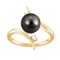 Tahitian Black Pearl Bypass Engagement Ring with Diamond