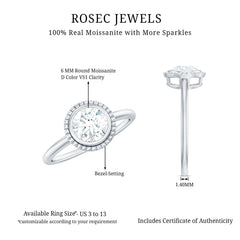 6mm Round Moissanite Solitaire Engagement Ring in Bezel Setting