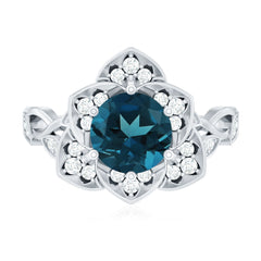 London Blue Topaz and Diamond Cocktail Flower Engagement Ring