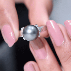 7.50 Carat Real Tahitian Black Pearl Solitaire Engagement Ring