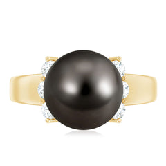 7.50 Carat Real Tahitian Black Pearl Solitaire Engagement Ring