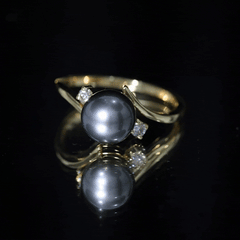 Natural Tahitian Black Pearl Diamond Vintage Engagement Ring