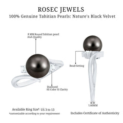 Natural Tahitian Black Pearl Diamond Vintage Engagement Ring