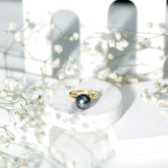 7.5 Carat Solitaire Tahitian Pearl Bypass Engagement Ring with Diamond