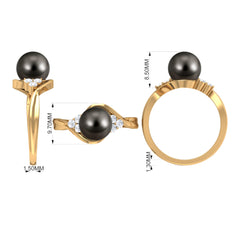 Bypass Tahitian Pearl Engagement Ring with Diamond Trio