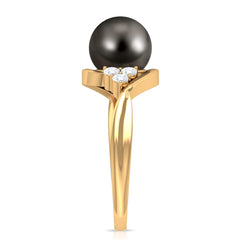 Bypass Tahitian Pearl Engagement Ring with Diamond Trio