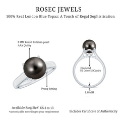 7.75 CT Classic Tahitian Pearl Solitaire Ring with Surprise Diamond