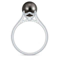 7.75 CT Classic Tahitian Pearl Solitaire Ring with Surprise Diamond