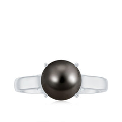 7.75 CT Classic Tahitian Pearl Solitaire Ring with Surprise Diamond