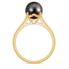 7.75 CT Classic Tahitian Pearl Solitaire Ring with Surprise Diamond