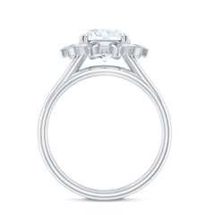 Round Cut Solitaire Zircon Gold Flower Engagement Ring in Split Shank