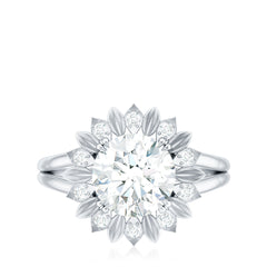 Round Cut Solitaire Zircon Gold Flower Engagement Ring in Split Shank