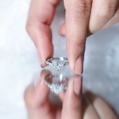 Certified Moissanite Princess Cut Engagement Ring in Prong Setting