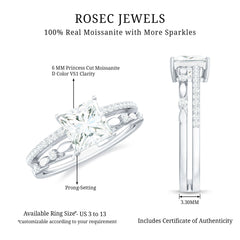 Moissanite Square Cut Engagement Ring With Certificate
