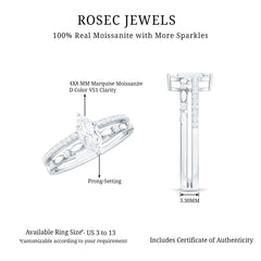 Certified Brilliant Cut Moissanite Marquise Cut Engagement Ring