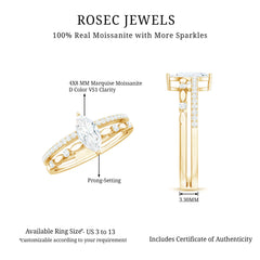 Certified Brilliant Cut Moissanite Marquise Cut Engagement Ring