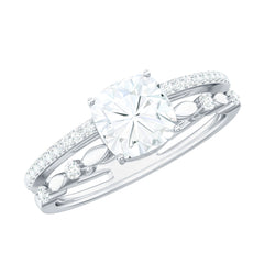 6mm Cushion Cut Moissanite Solitaire Double Band Engagement Ring