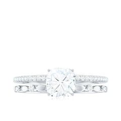 6mm Cushion Cut Moissanite Solitaire Double Band Engagement Ring