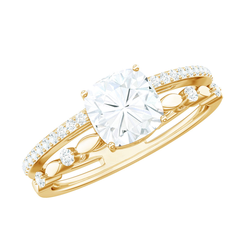 6mm Cushion Cut Moissanite Solitaire Double Band Engagement Ring