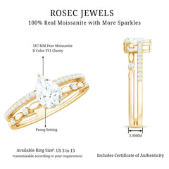 Pear Shaped Moissanite Double Band Engagement Ring
